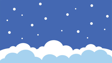 Fototapeta premium Cartoon sky with clouds and snowflakes on a transparent background vector illustration