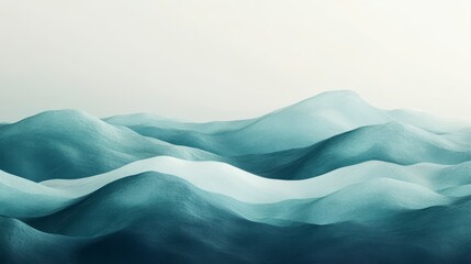 Obraz premium Abstract teal hills landscape, undulating waves, soft light, minimalist design.