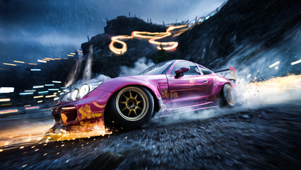 Glamour Sleek Sports Car Drifting Hard