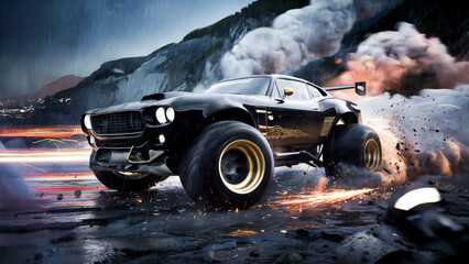 Glamour Sleek Sports Car Drifting Hard