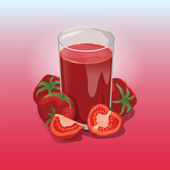 Tomato juice in a glass with some tomato slices illustration