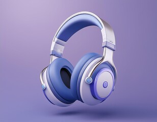 Blue and silver headphones floating in the air