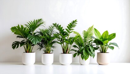 Fototapeta premium Lush greenery in white pots