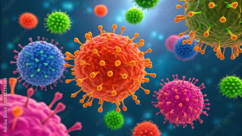 Poster vibrant 3d rendering of immune antibodies attacking pathogens