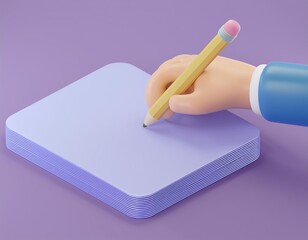 A hand writes on a stack of papers with a pencil