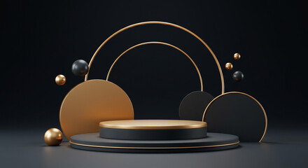 Elegant 3D Rendering of a Product Display Pedestal with Geometric Shapes