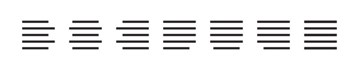 A collection of paragraph alignment icons in minimalist vector style. Includes various text formatting options