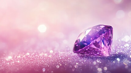 Sparkling purple gemstone on glitter background.