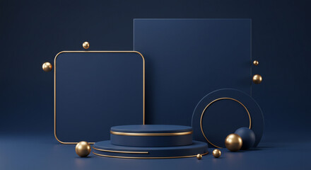 Elegant Blue and Gold Geometric Composition for Product Display or Background