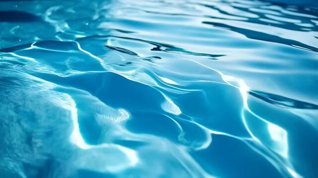 Abstract tranquil light reflecting on calm blue water surface, creating shimmering patterns and gentle ripple textures, evoking serenity and relaxation.
