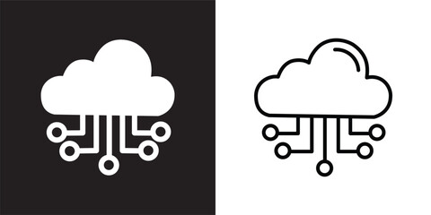 Cloud Computing solid and thin line web icon set. Vector illustration