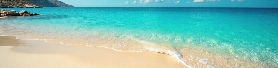 Sun-drenched Greek beach with crystal-clear turquoise water lapping the golden sand Perfect for relaxation and escape Ideal for travel and tourism advertising ?, picturesque, relaxation, sea