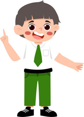 Animated Boy in Uniform with Idea, Pointing Upward.