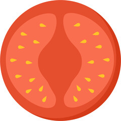 Tomato Slice Cross-Section: Simple Cartoon Illustration, Red Fruit with Seeds.