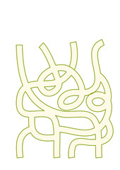 Abstract Olive-Colored Labyrinth Line Drawing on White.