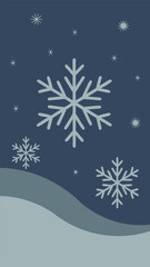 Minimalist winter design featuring blue snowflakes and atmospheric winter elements