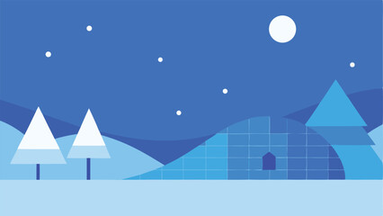 Naklejka premium Minimalist winter landscape illustration with trees snow and blue gradient background
