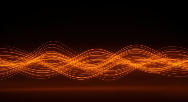 Abstract glowing orange wave lines on a dark background creating a dynamic pattern - Powered by Adobe