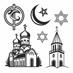Religious symbols church mosque star david cross