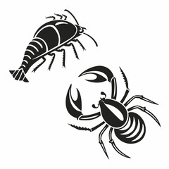 Stylized lobster and crab black silhouettes