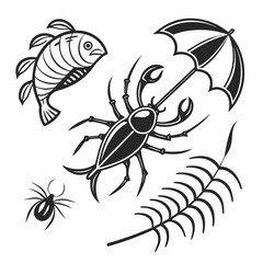 Stylized aquatic and terrestrial creatures illustration