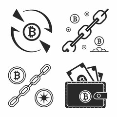 Bitcoin cryptocurrency icons set isolated on white background