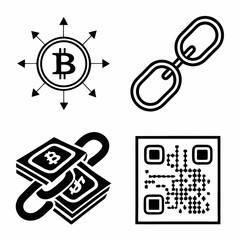 Bitcoin cryptocurrency blockchain technology finance icons set