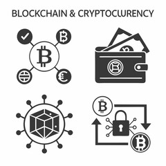 Blockchain cryptocurrency icons set isolated transparent background