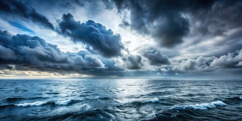 Fototapeta premium Dramatic Cold Sea Landscape, Low Clouds, Coastal Photography, Ocean Scene, Moody Seascape, Winter Seascape, Grey Sea, Coastal View, Sea Photography, Marine Photography, Dramatic Sky