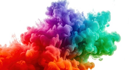 Colorful smoke explosion isolated on white background creating an abstract and vibrant design
