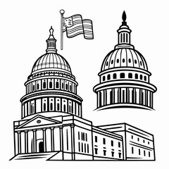 Us capitol building illustration, isolated, transparent background