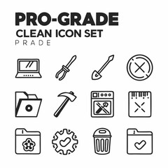 Pro-grade clean icon set, isolated vector graphics