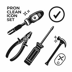 Clean tools icon set repair maintenance handyman