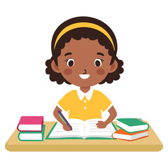 A young girl studying at her desk, engrossed in her studies