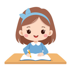 A Cute Girl Studying and Writing with a Smiling Face