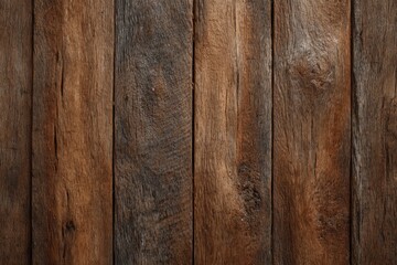 Obraz premium Vertical panels of aged wood showcase a rich dark brown hue with detailed grain patterns and textured surfaces
