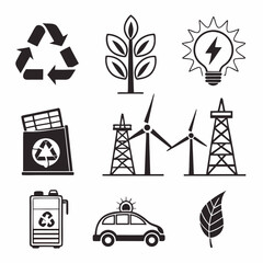 Renewable energy sources icons set ecology green