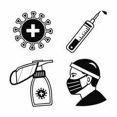 Virus prevention medical icons hand sanitizer vaccine mask