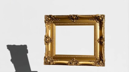 Ornate golden frame against white backdrop with empty center for artwork or photographs in vintage style design, showcasing detailed craftsmanship. - Powered by Adobe