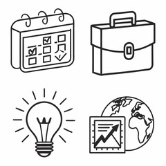 Professional business icons set calendar briefcase idea growth