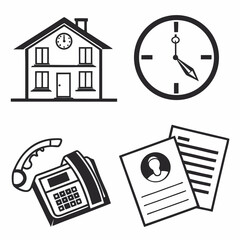 Home clock phone documents business concept illustration