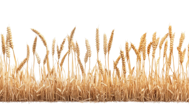 Golden Ripe Wheat Fields Swaying in the Wind Isolated on White Background