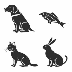 Professional pet silhouettes dog cat fish rabbit icons
