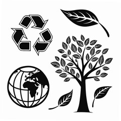 Eco friendly design elements globe tree leaves recycle symbol