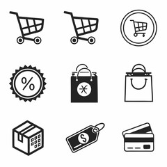 Professional shopping icons set transparent background