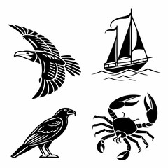 Professional black and white animal and boat cutouts