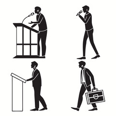 Businessmen speaking presenting and walking