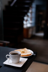 Coffee and bread toast a perfect breakfast scene.