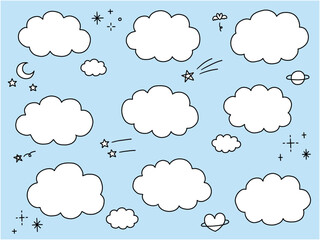 手書き風の雲のフレームのベクターイラストセット。枠、おしゃれ、落書き