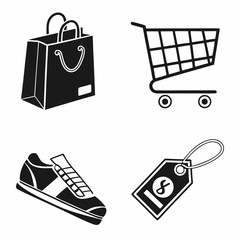 Shopping icons set isolated transparent background